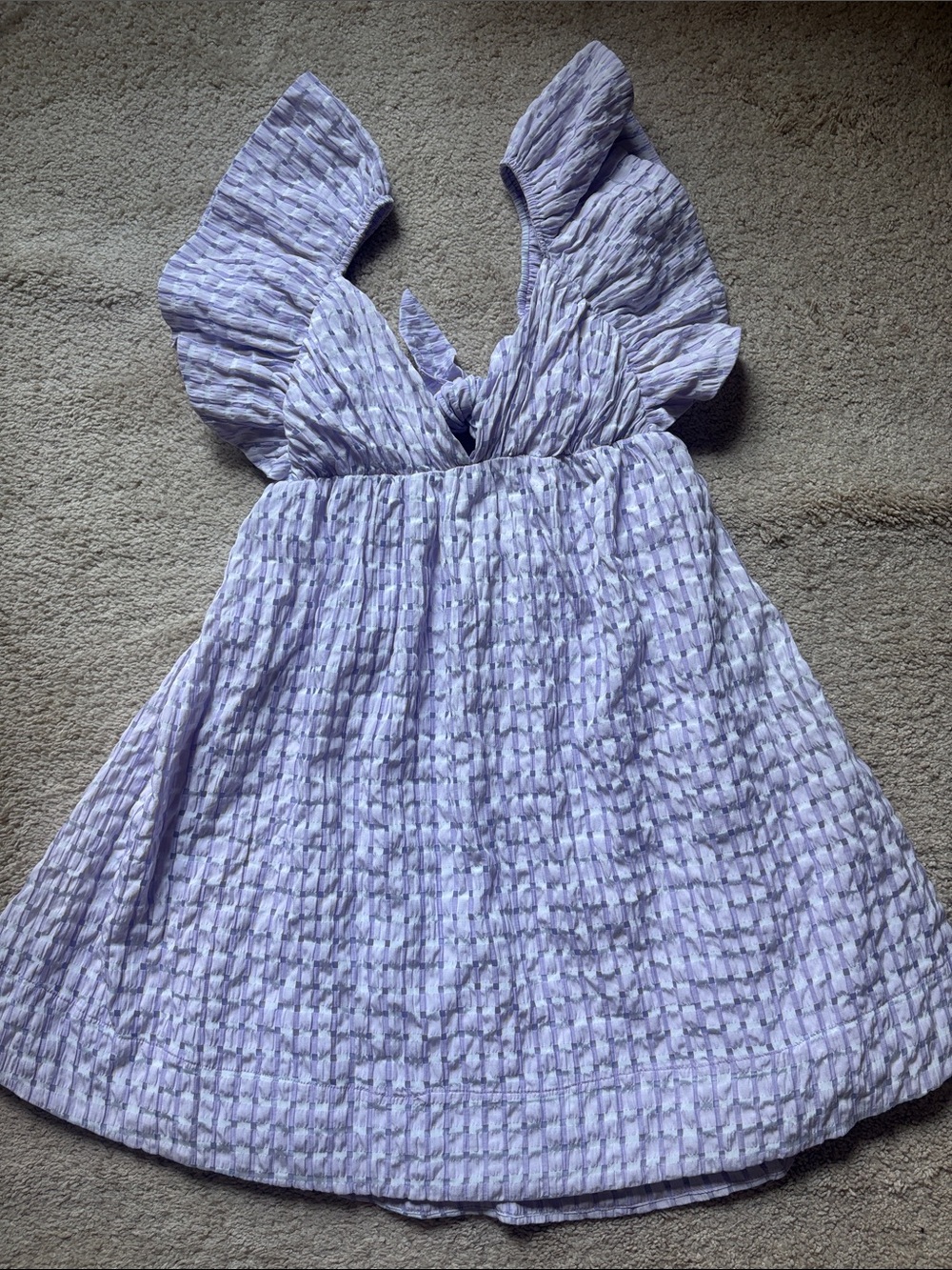 Lavender Textured Mini Dress with Flutter Shoulders
